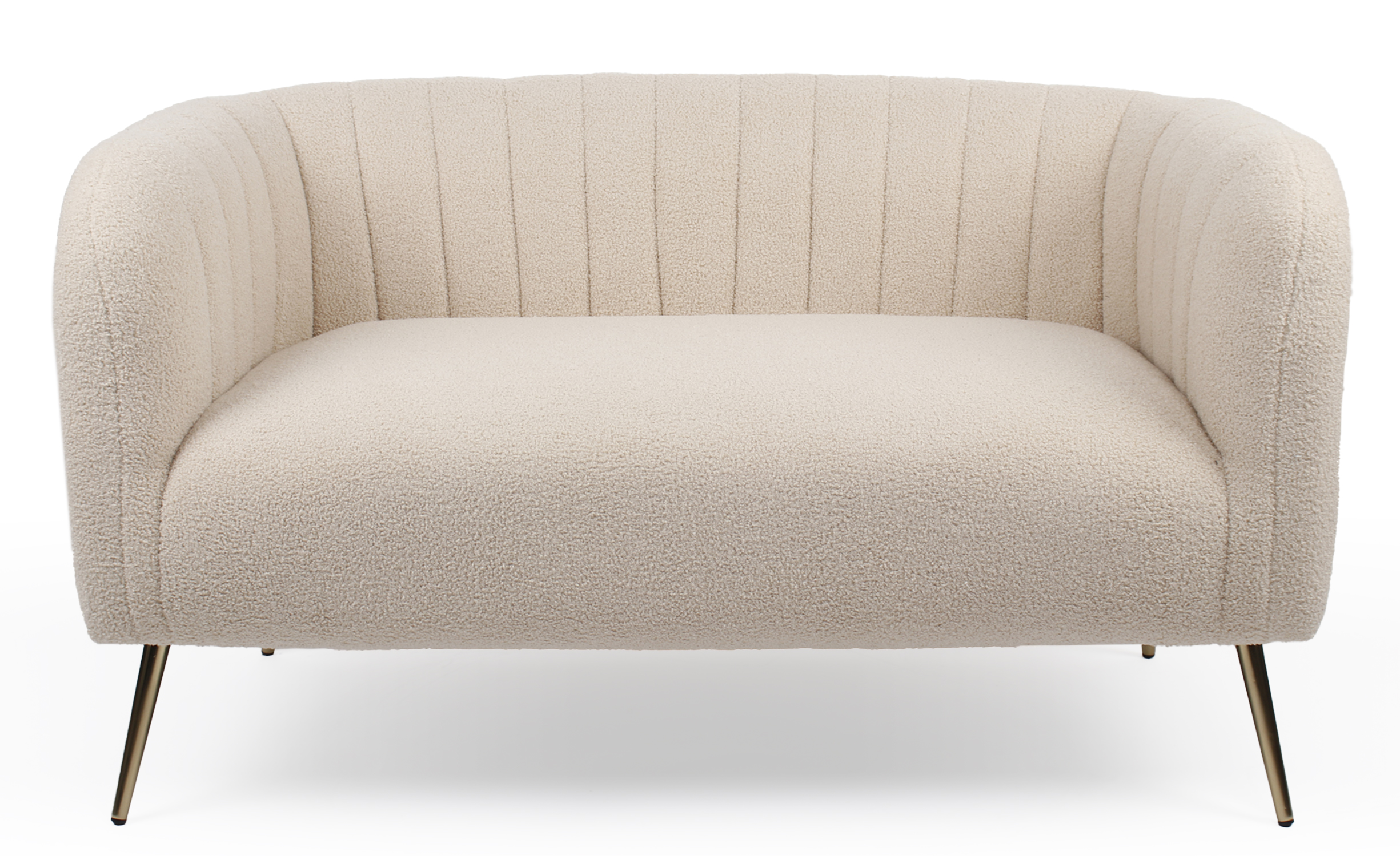 Canapé 2 places moderne Bombaro pieds métal doré et Tissu bouclette Beige