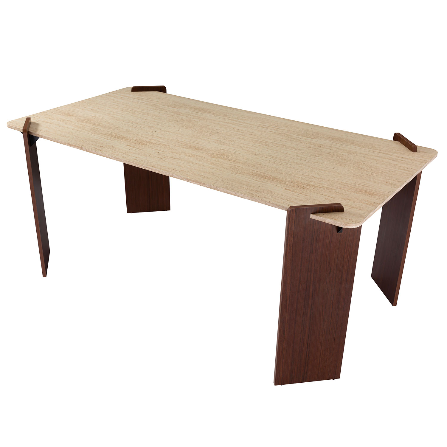 Table à manger au design Art Déco Cezanne 80x190cm Effet travertin Beige et Bois foncé