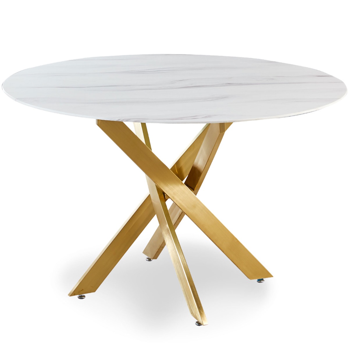 Table ronde Corix Verre effet Marbre Blanc et pieds Or