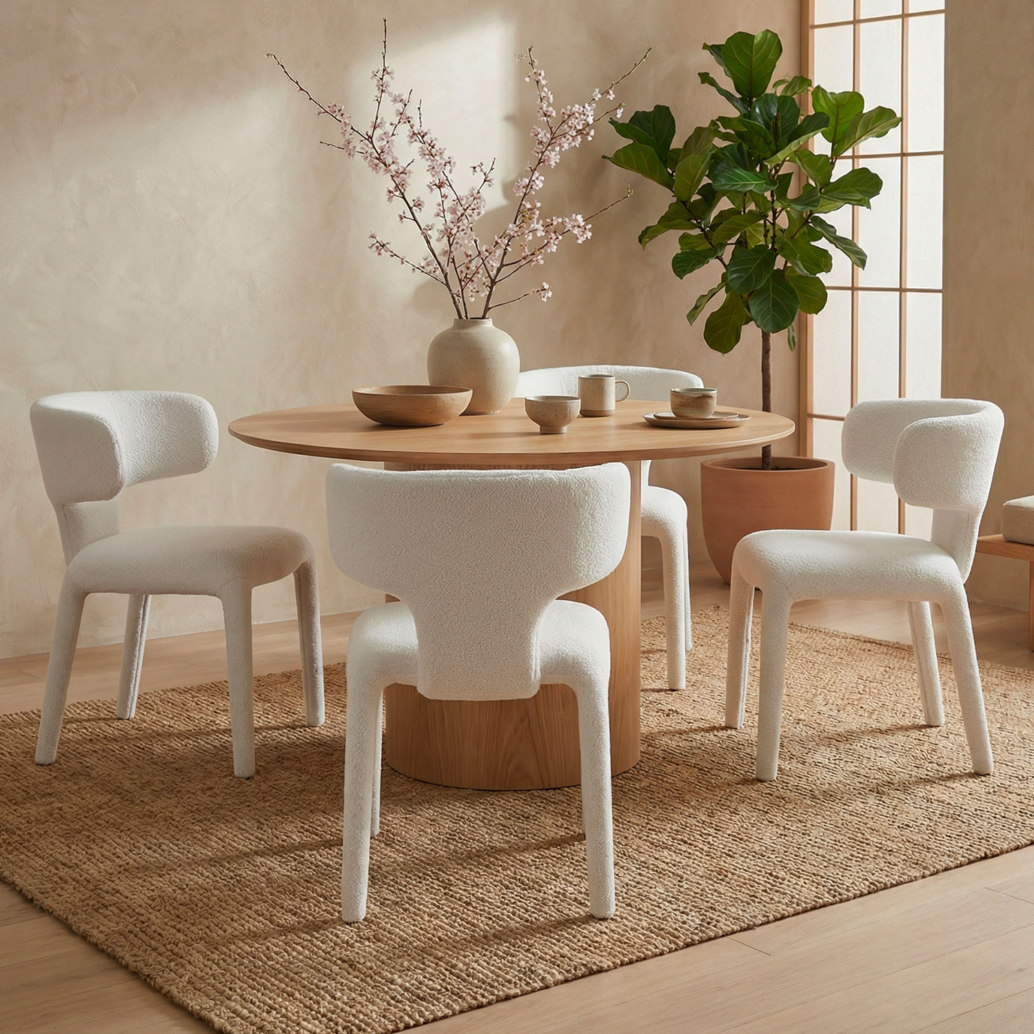 Lot de 2 chaises design dossiers arrondis Cotony Tissu bouclette Blanc