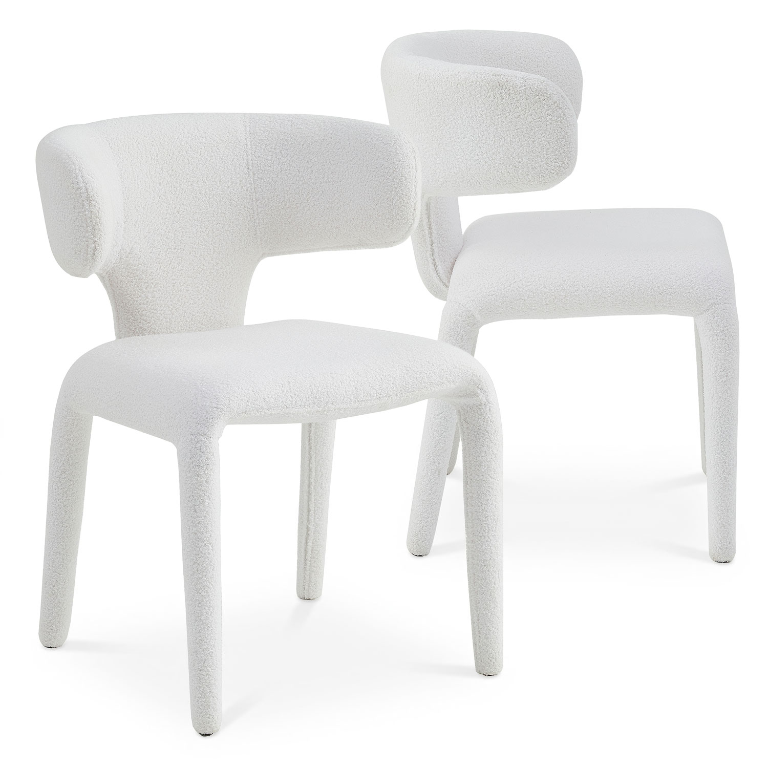 Lot de 2 chaises design dossiers arrondis Cotony Tissu bouclette Blanc