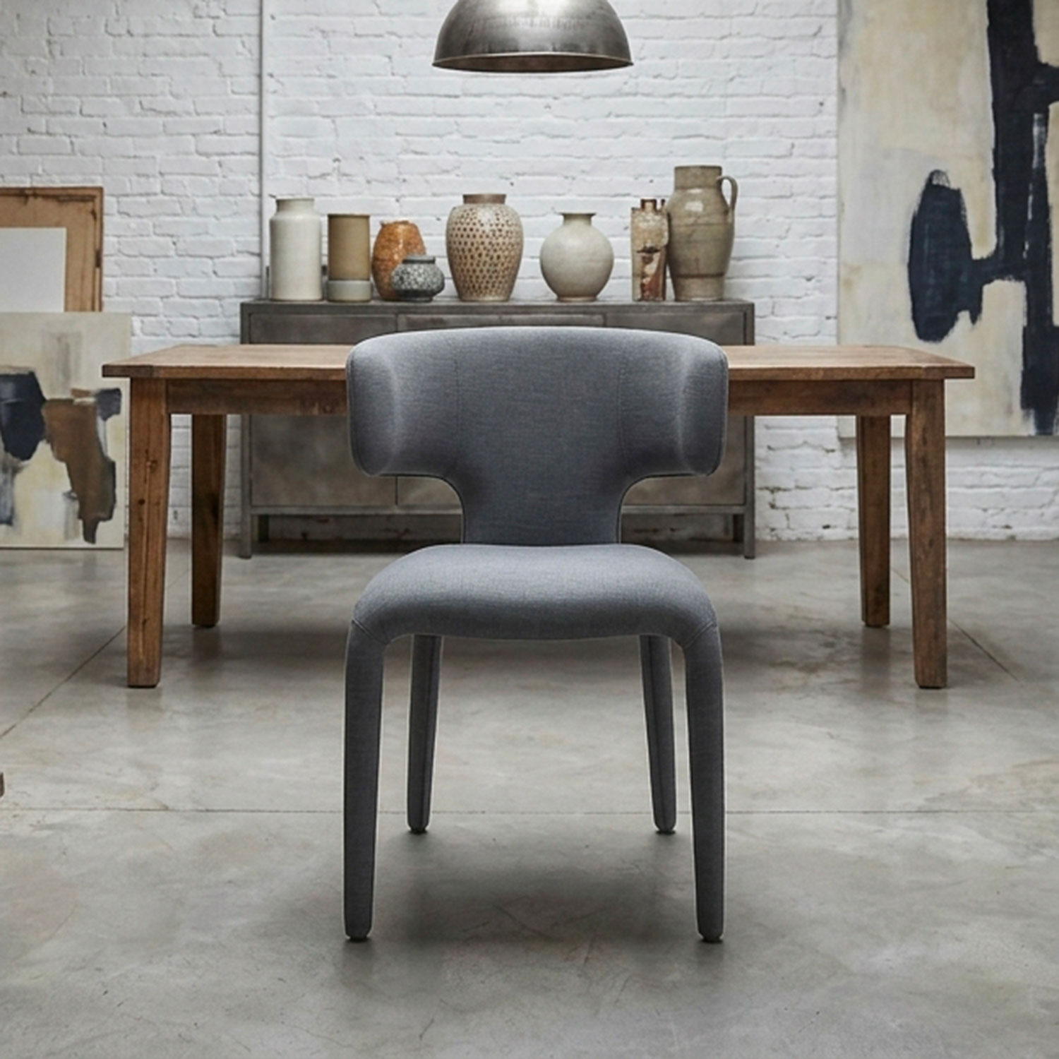 Lot de 2 chaises design dossiers arrondis Cotony Tissu Gris