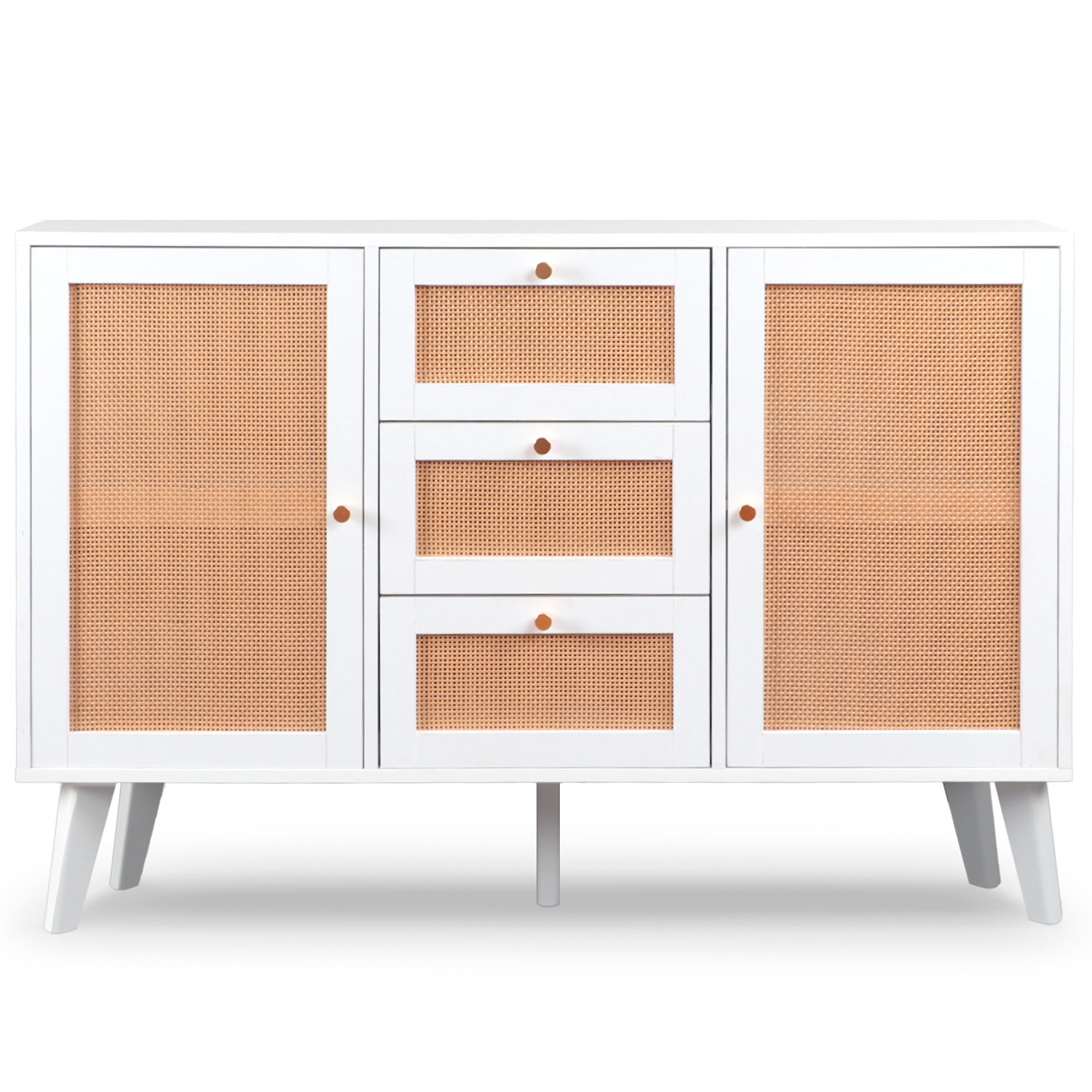 Buffet 3 tiroirs et 2 portes avec cannage Dalgora L120cm Blanc
