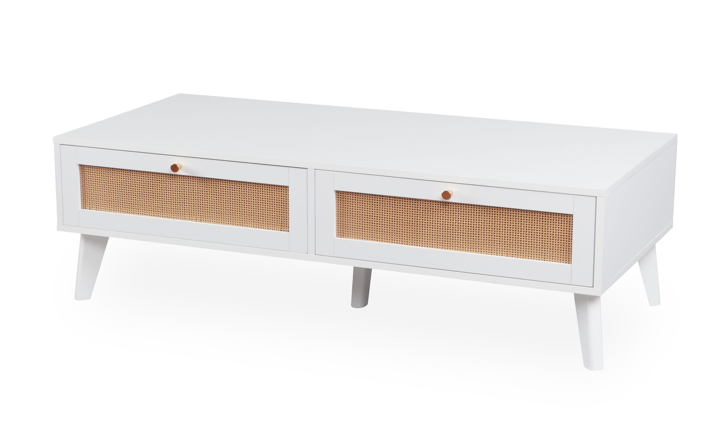 Table basse 2 tiroirs avec cannage Dalgora L120cm Blanc