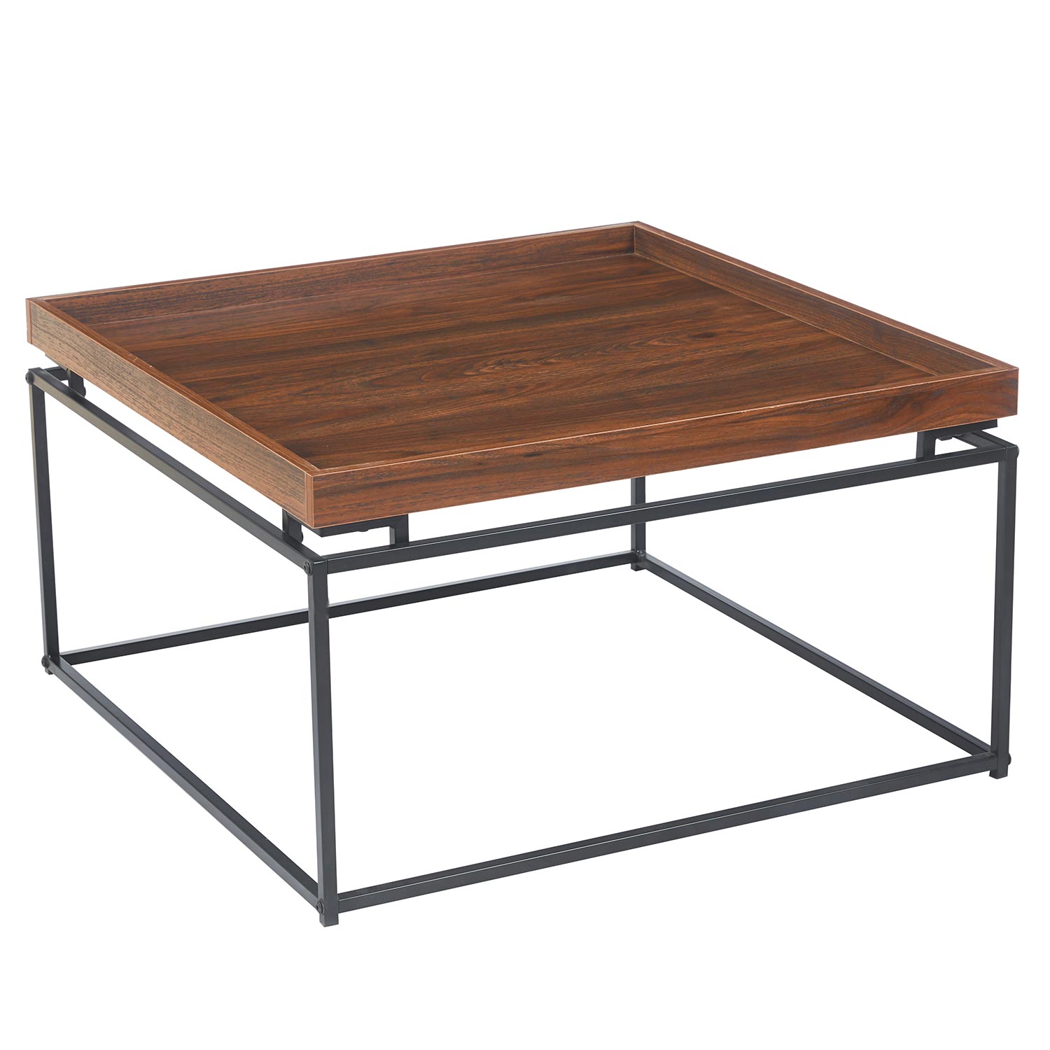 Table basse carrée avec plateau compartimenté réversible 80x80cm Duplix Bois Noisette