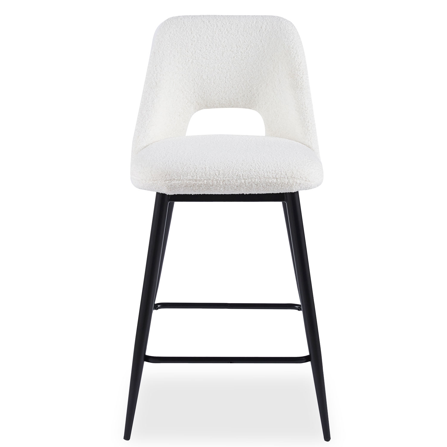 Lot de 2 chaises de bar Ecuador Métal Noir et Tissu bouclette Crème