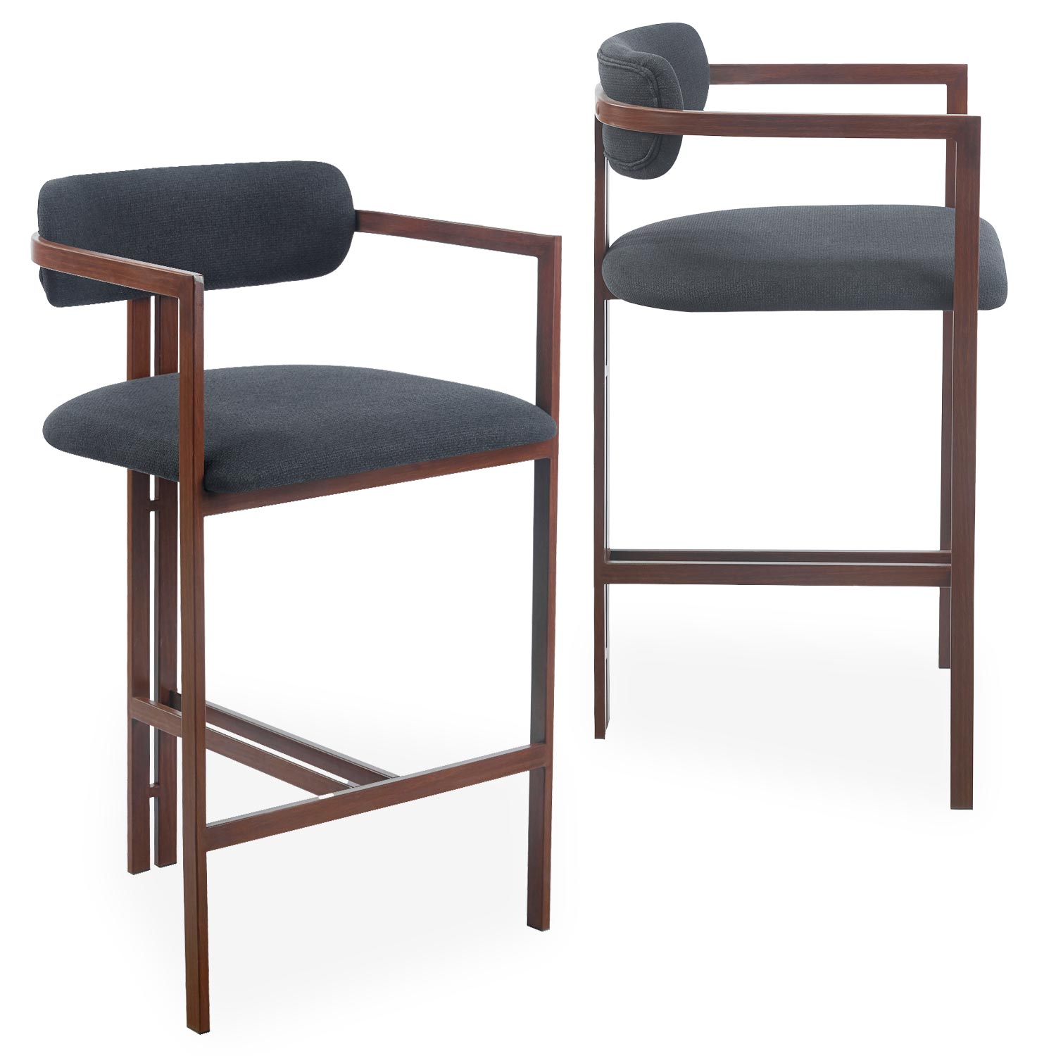 Lot de 2 chaises de bar design Galilea Métal Effet bois foncé et Tissu Anthracite