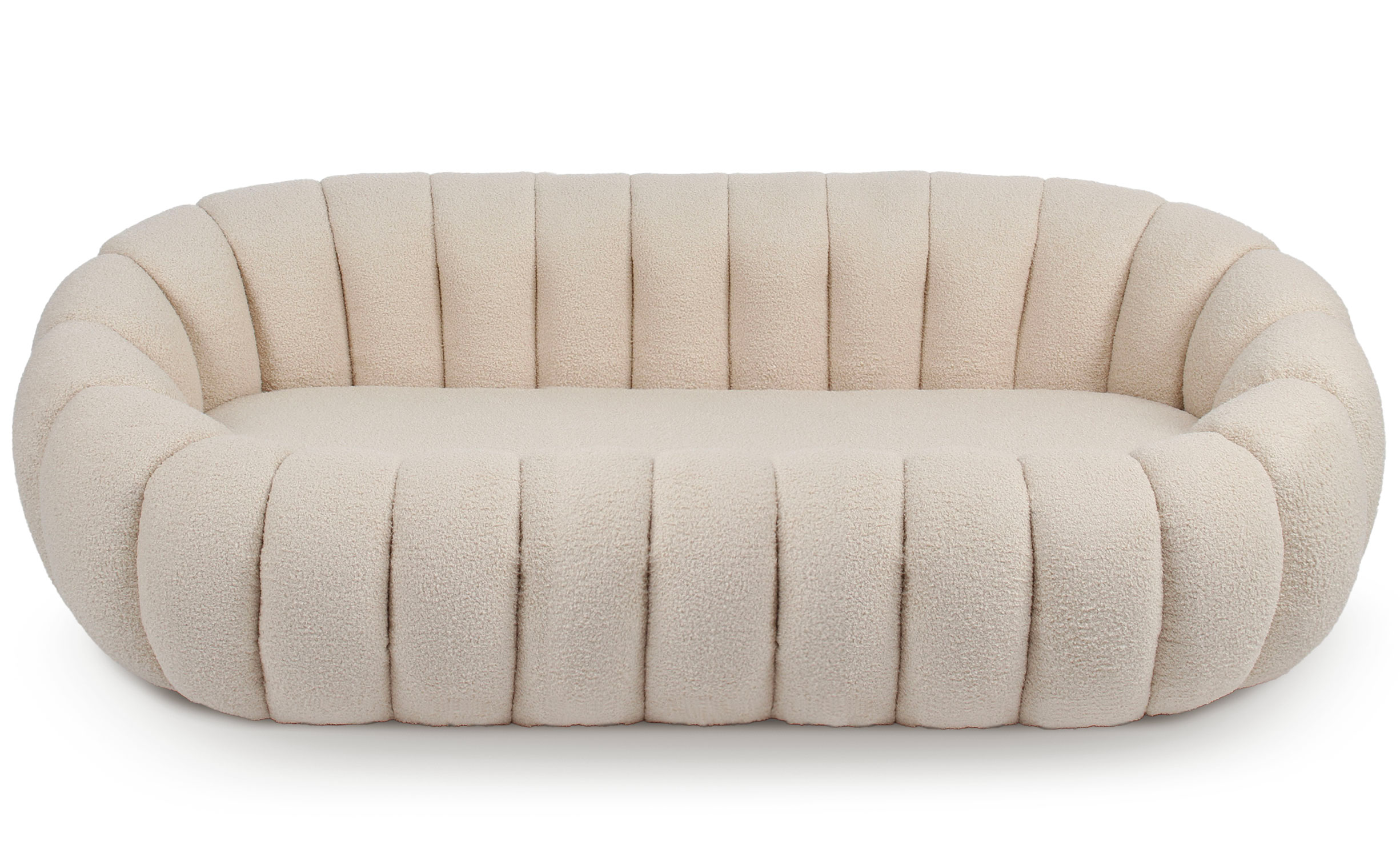Canapé 3 Places design coquillage Horizan Tissu bouclette Crème