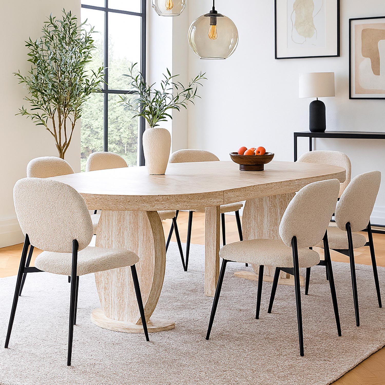 Table ovale extensible L110-260cm Icarios avec pieds design Effet travertin Beige