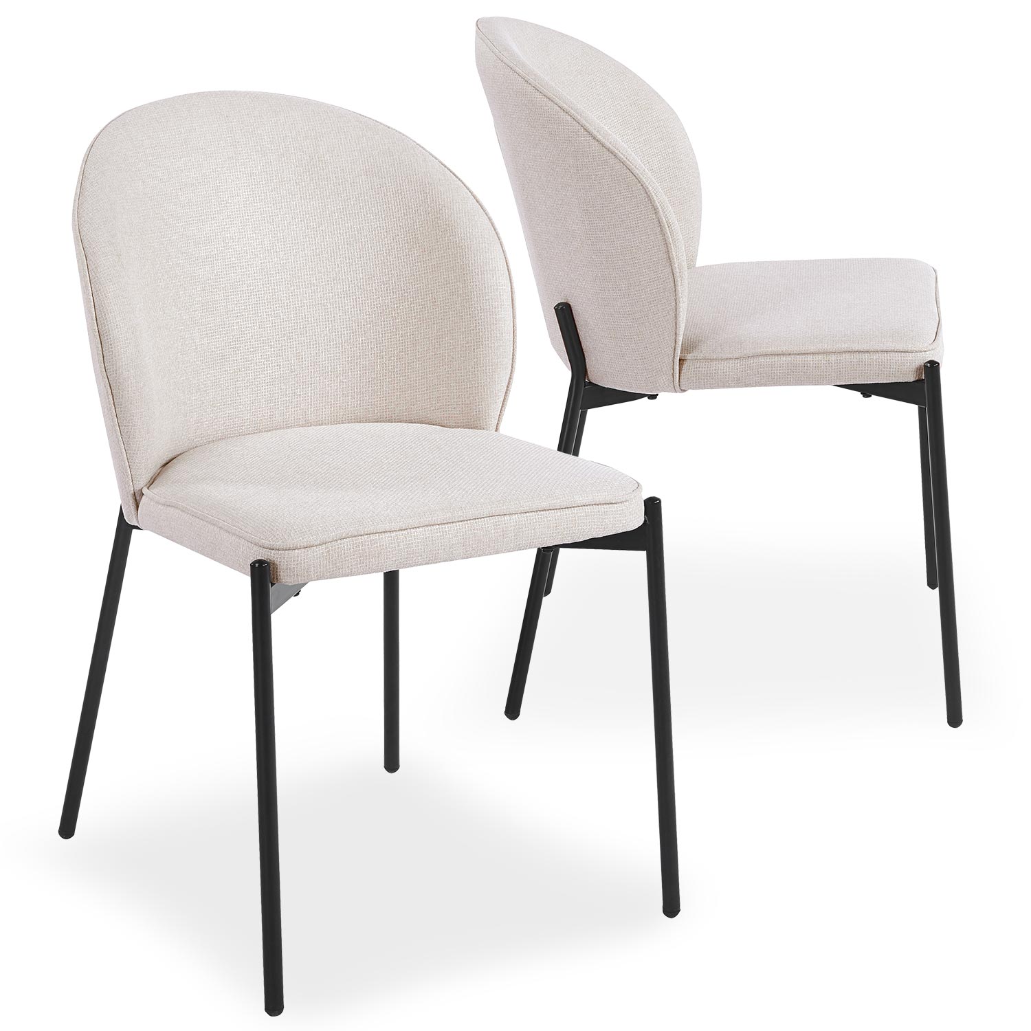 Lot de 2 chaises arrondies et matelassées Isabeau Métal Noir et Tissu Beige