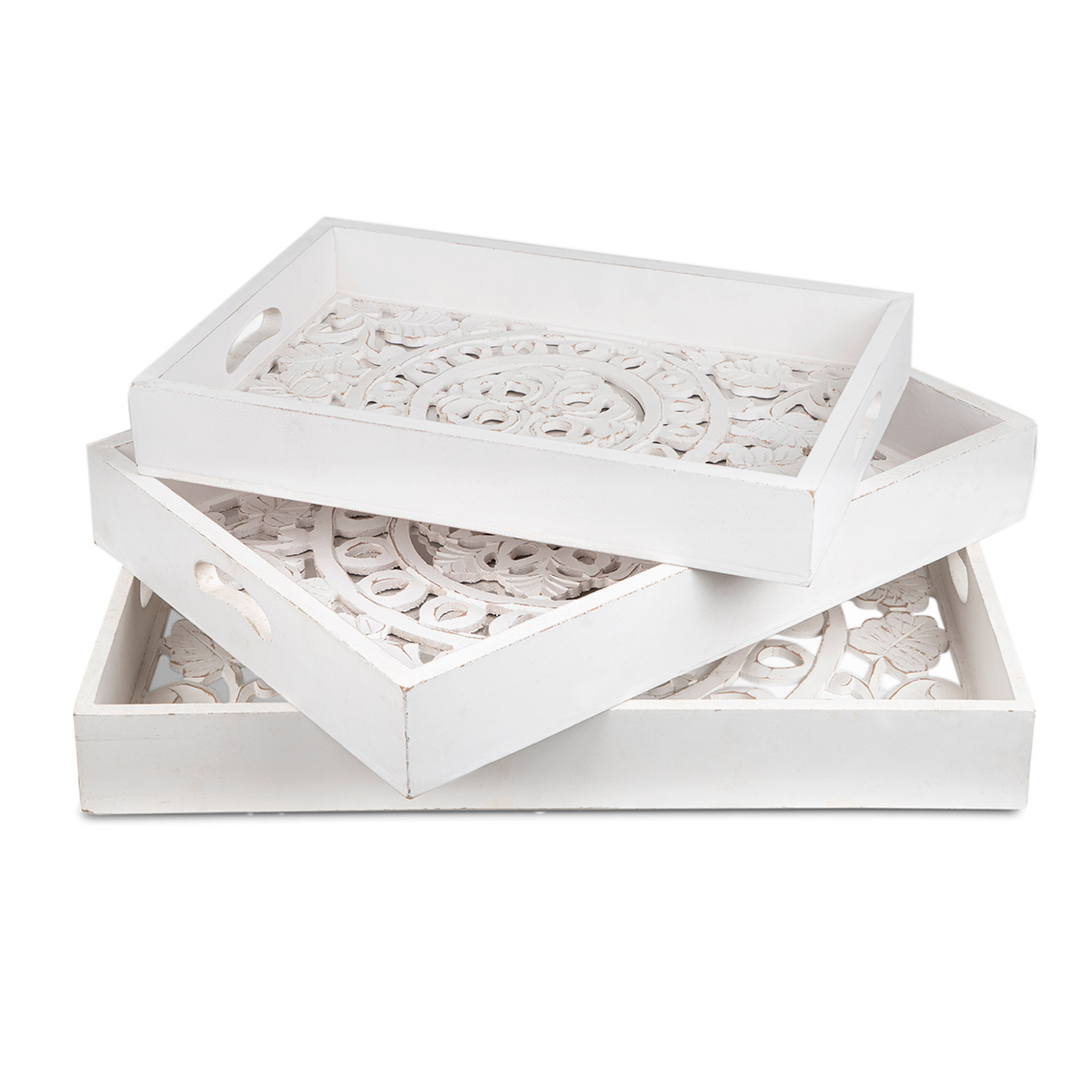 Lot de 3 plateaux style oriental avec moulures Kalmiac Blanc