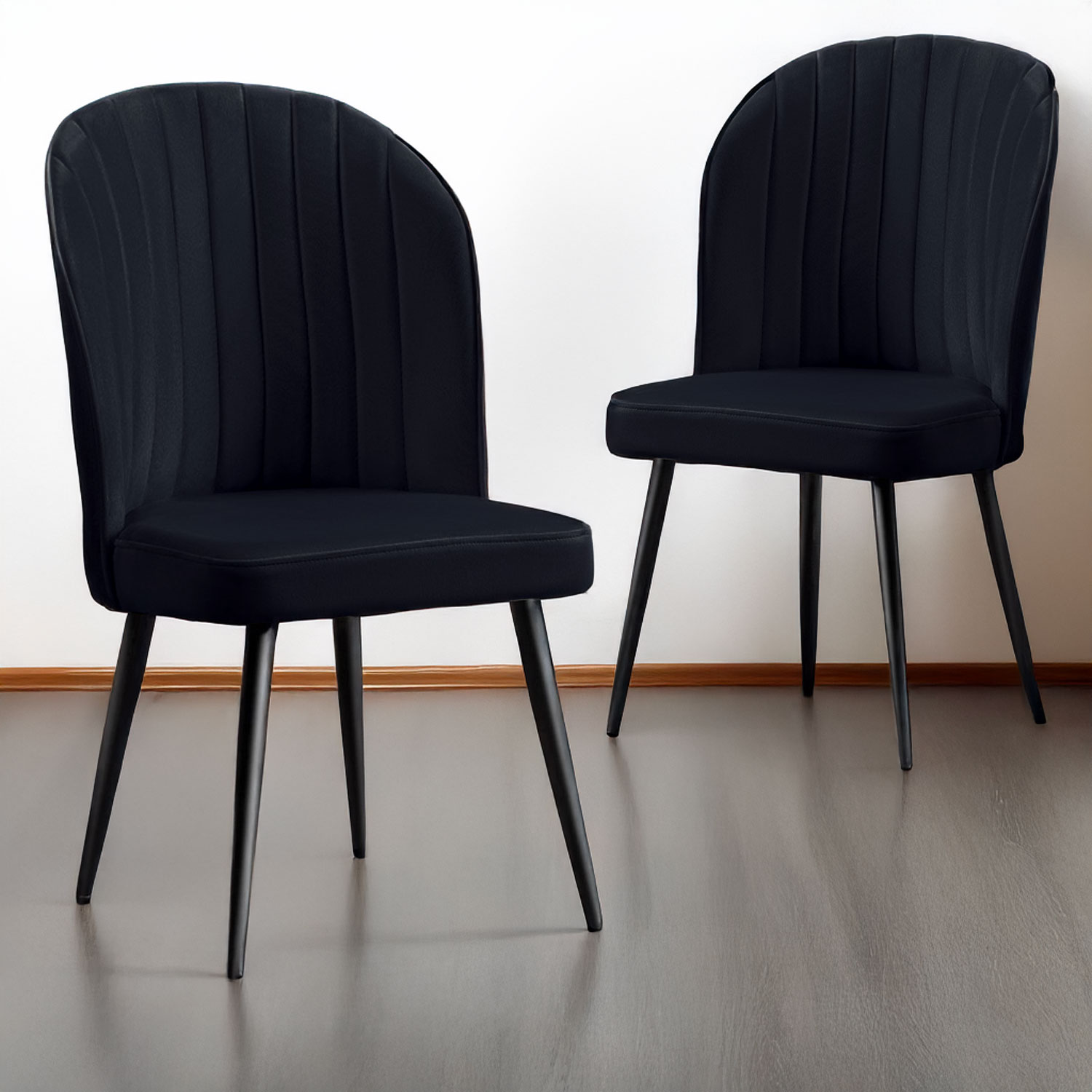 Lot de 2 chaises matelassées coutures verticales Louvenda Velours Noir