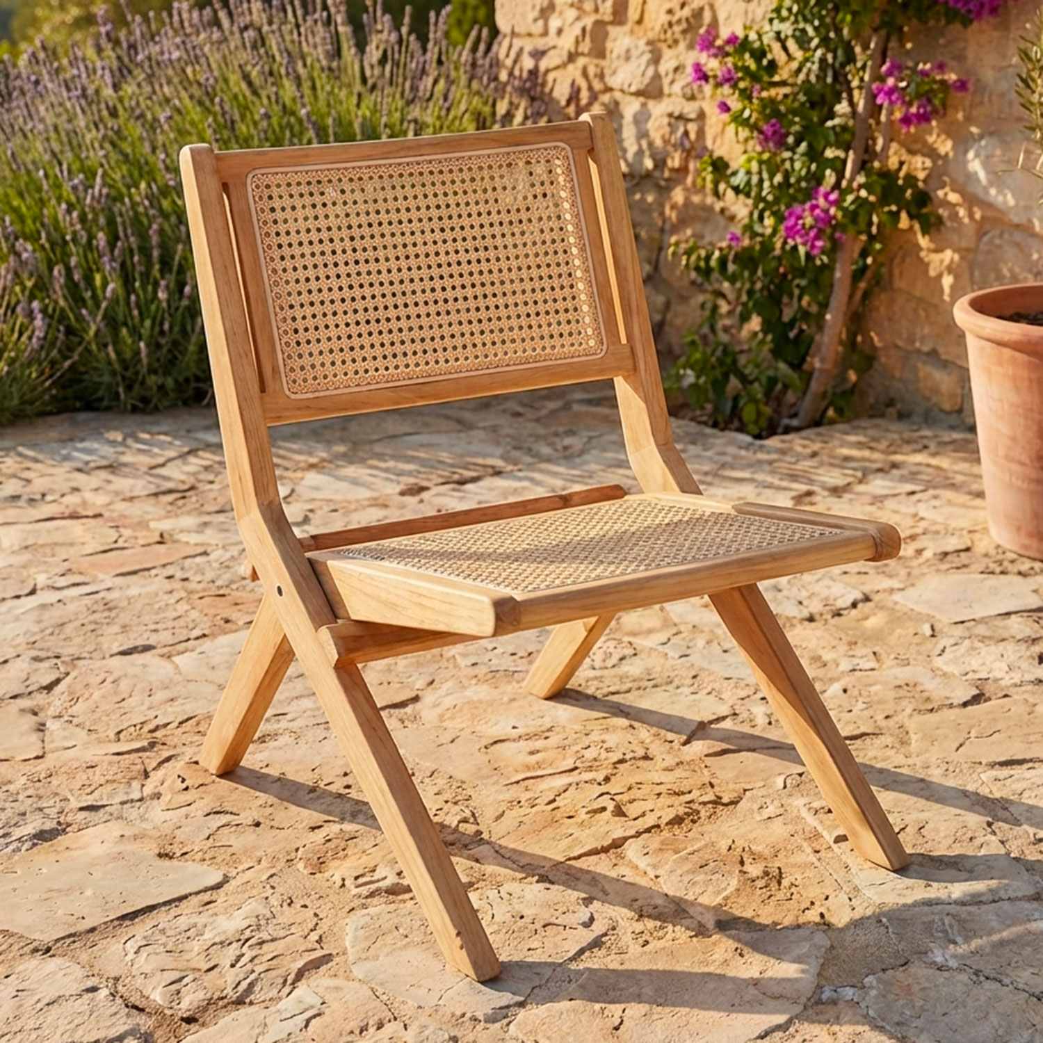 Chaise pliante Masdam Bois massif naturel et cannage en rotin
