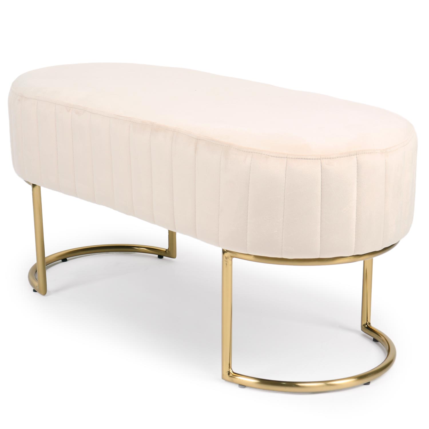 Banquette élégante matelassée Philomena pieds métal doré et Velours Beige