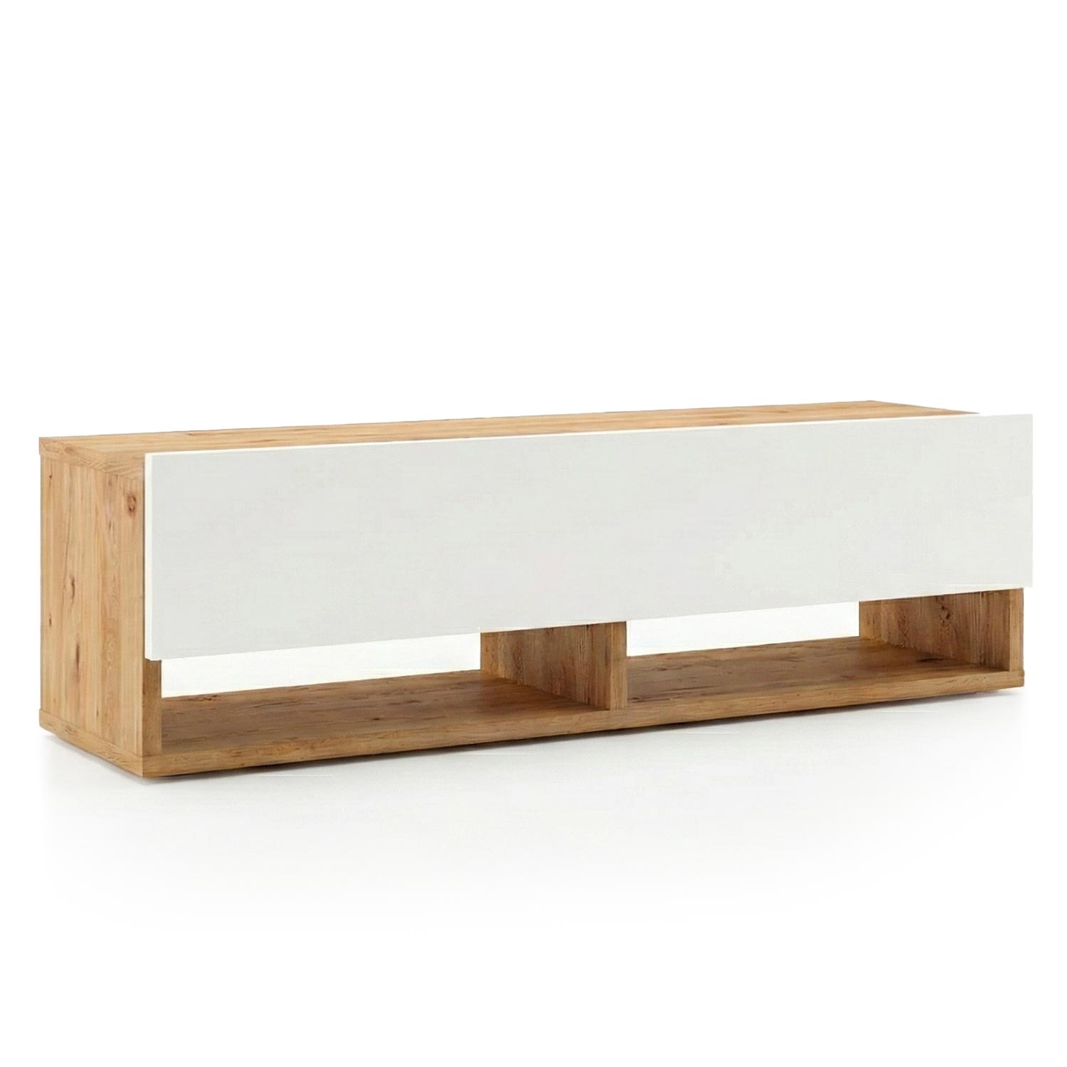 Meuble TV mural avec 1 porte basculante Pino L100cm Bois clair et Blanc