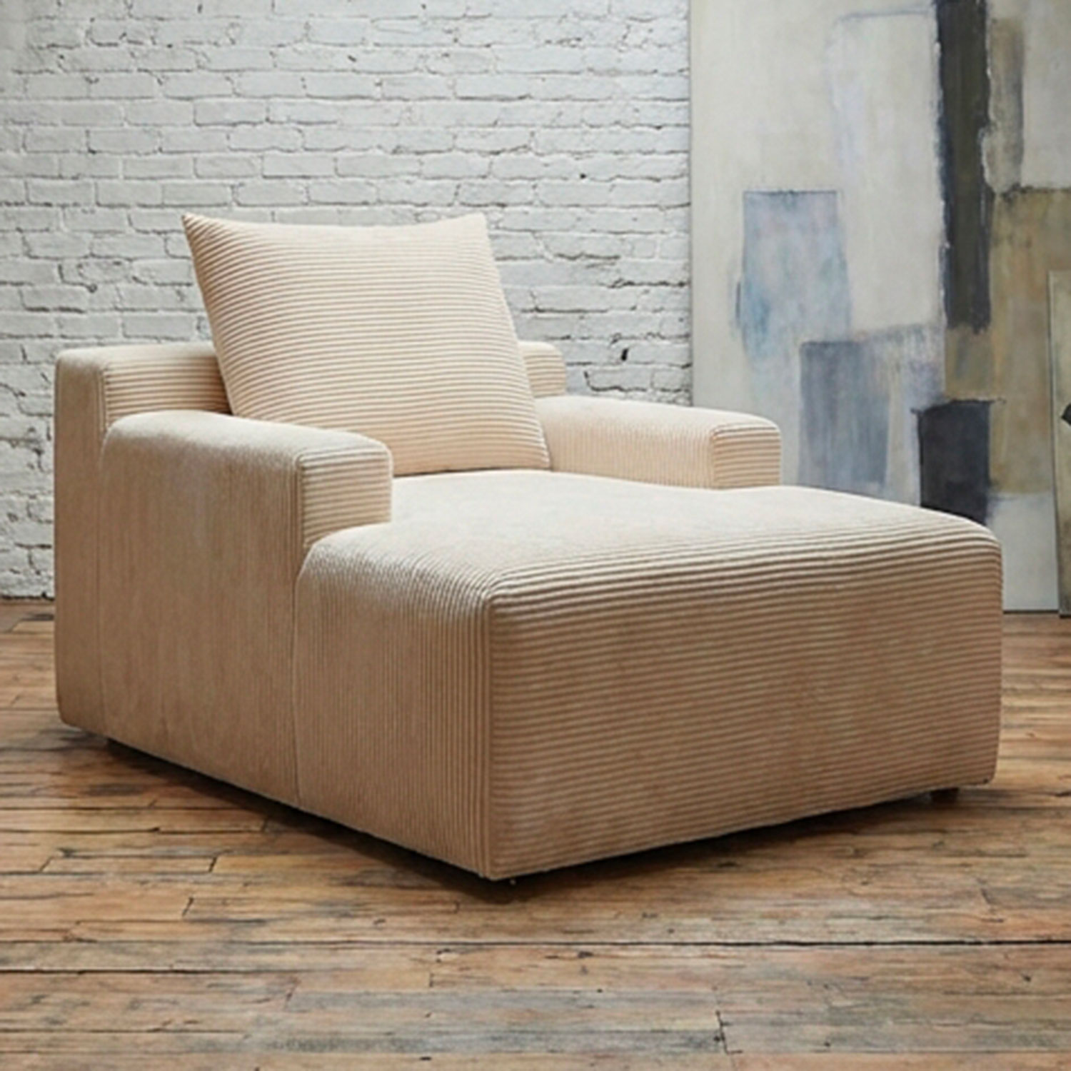 Fauteuil lounge style méridienne Rodin Velours côtelé Beige