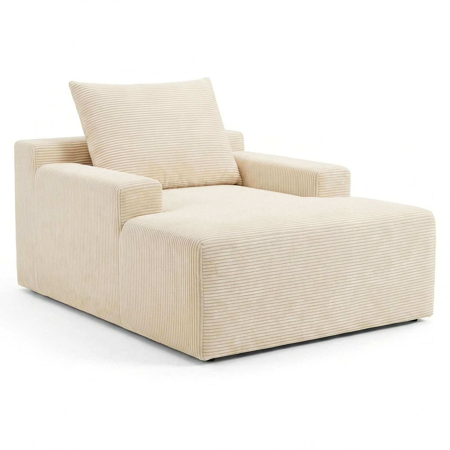 Fauteuil lounge style méridienne Rodin Velours côtelé Beige