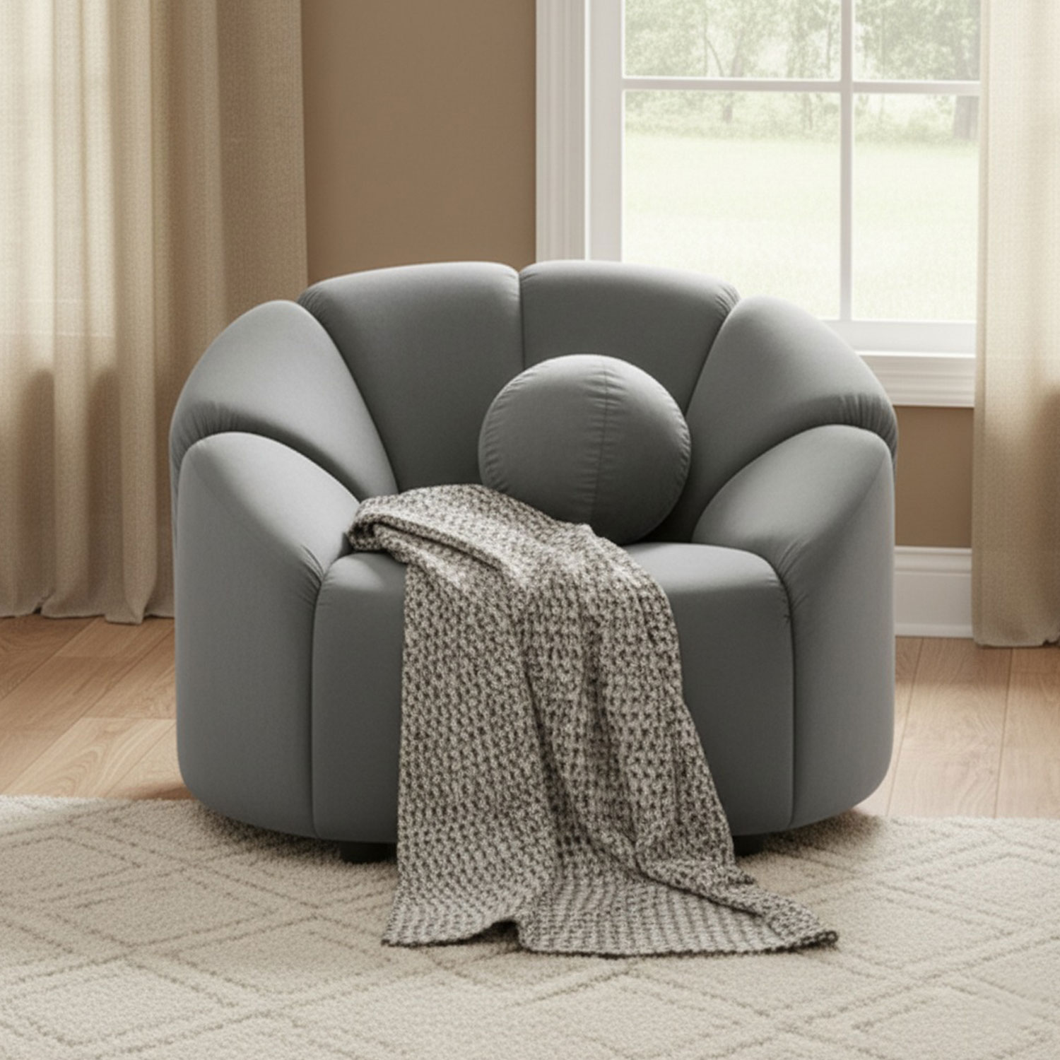 Fauteuil design arrondi Sidonie Velours Gris