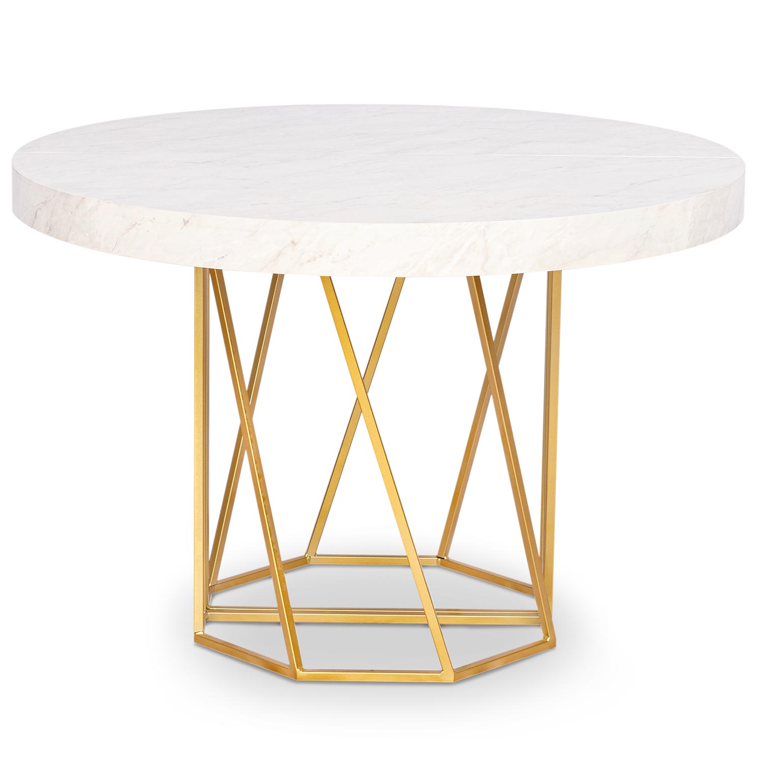 Table ronde extensible Yasmina Effet Marbre et pieds Or