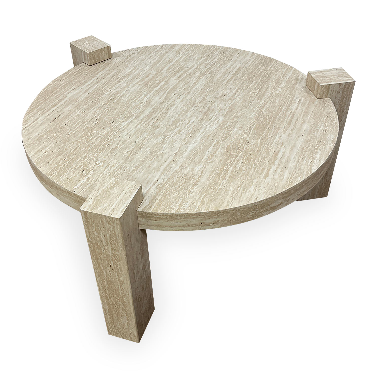 Table basse ronde moderne Titouan D84cm Effet Travertin Beige