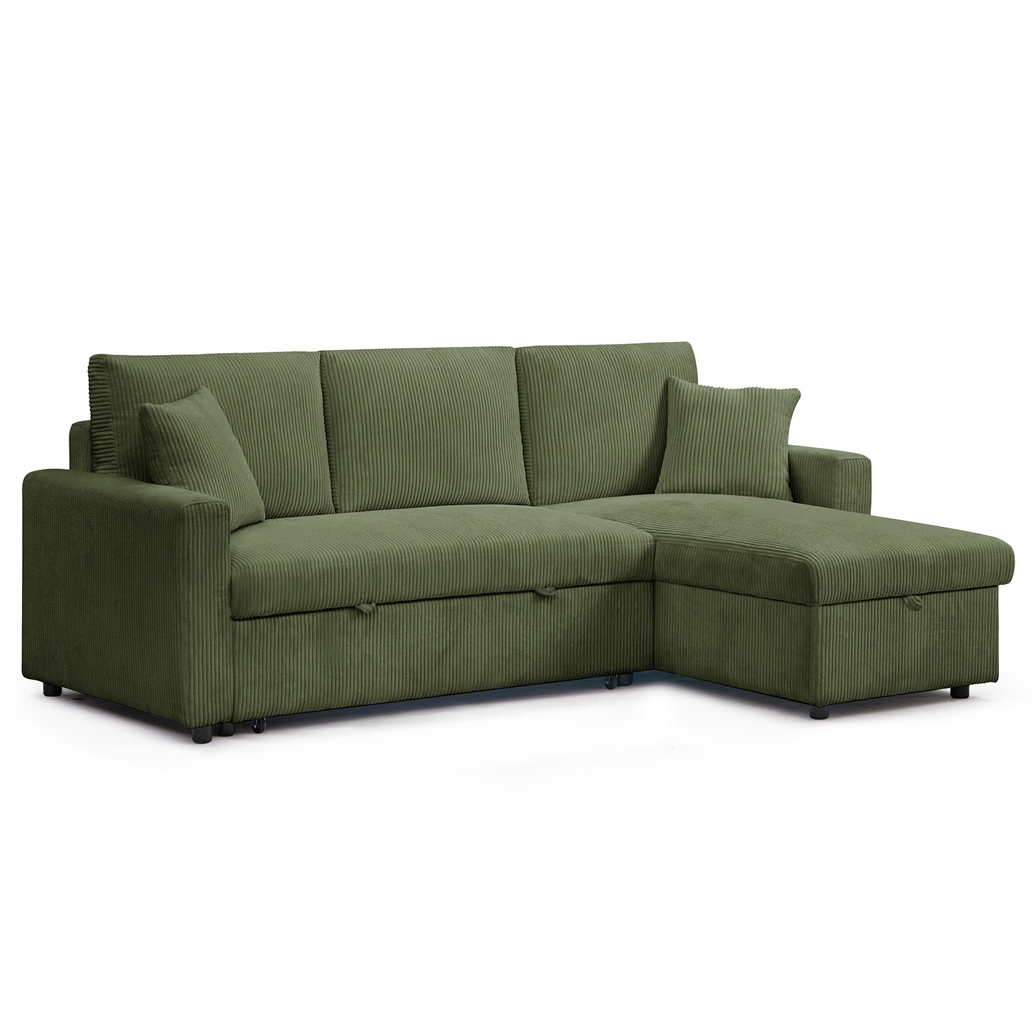 Canapé d’angle convertible avec coffre de rangement réversible Toledo Velours côtelé Vert