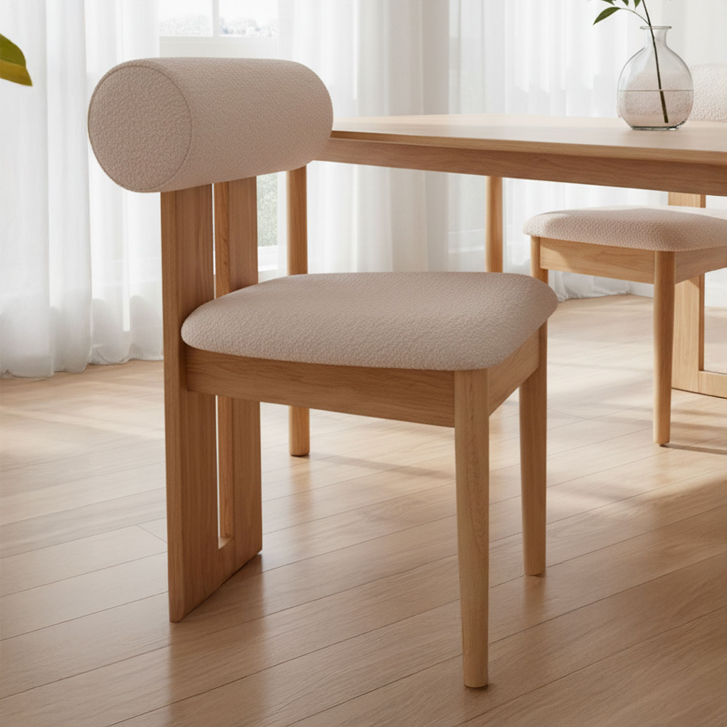 Chaise de salle à manger style intemporel Tuboli Bois clair et Tissu bouclette Beige