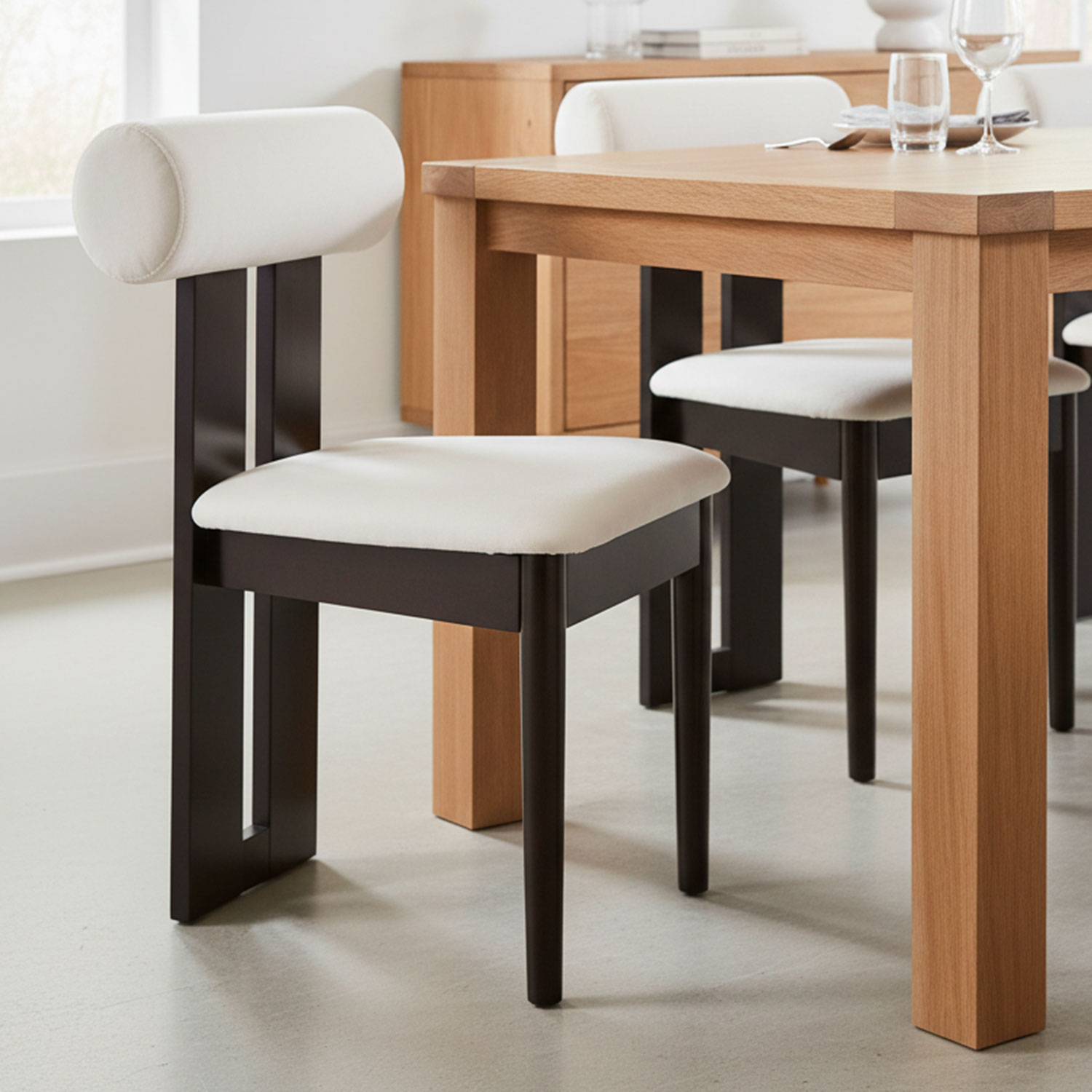 Chaise de salle à manger style intemporel Tuboli Bois foncé et Velours Crème