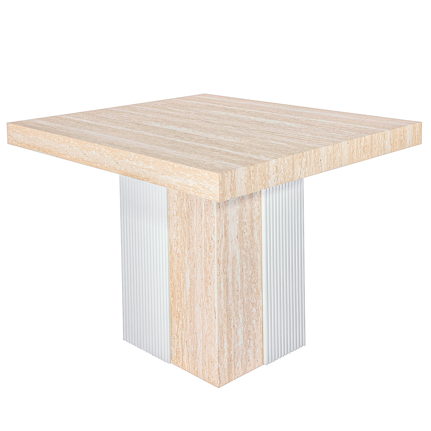 Table rectangulaire extensible Virzon 100-240cm Effet Travertin Beige et rainurage Blanc