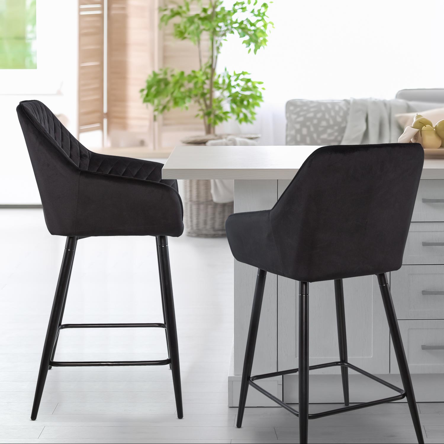 Lot de 2 chaises de bar Veronika Velours Noir