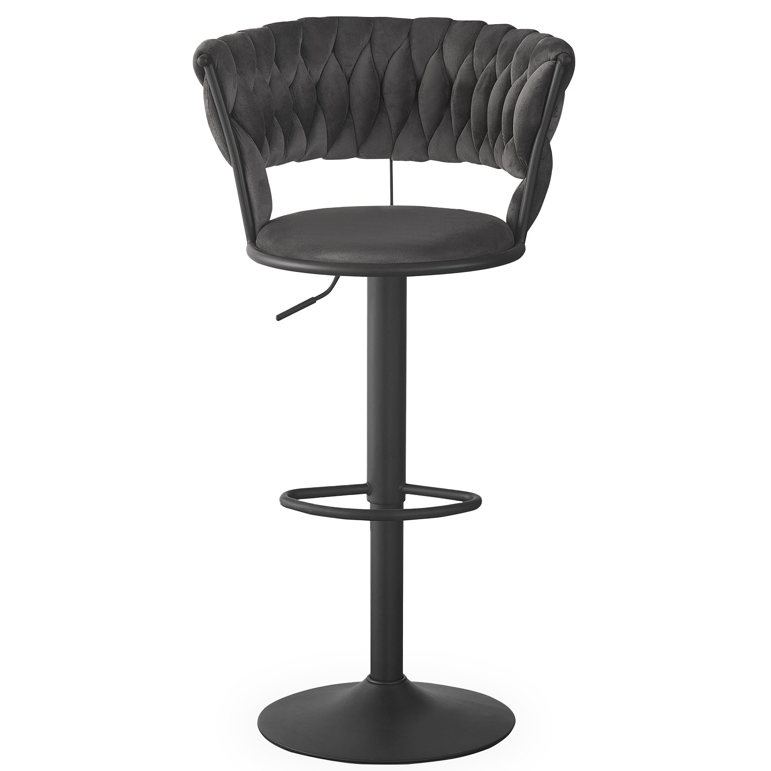 Lot de 2 chaises de bar dossier arrondi style maillage Xenox Velours Gris et Métal Noir