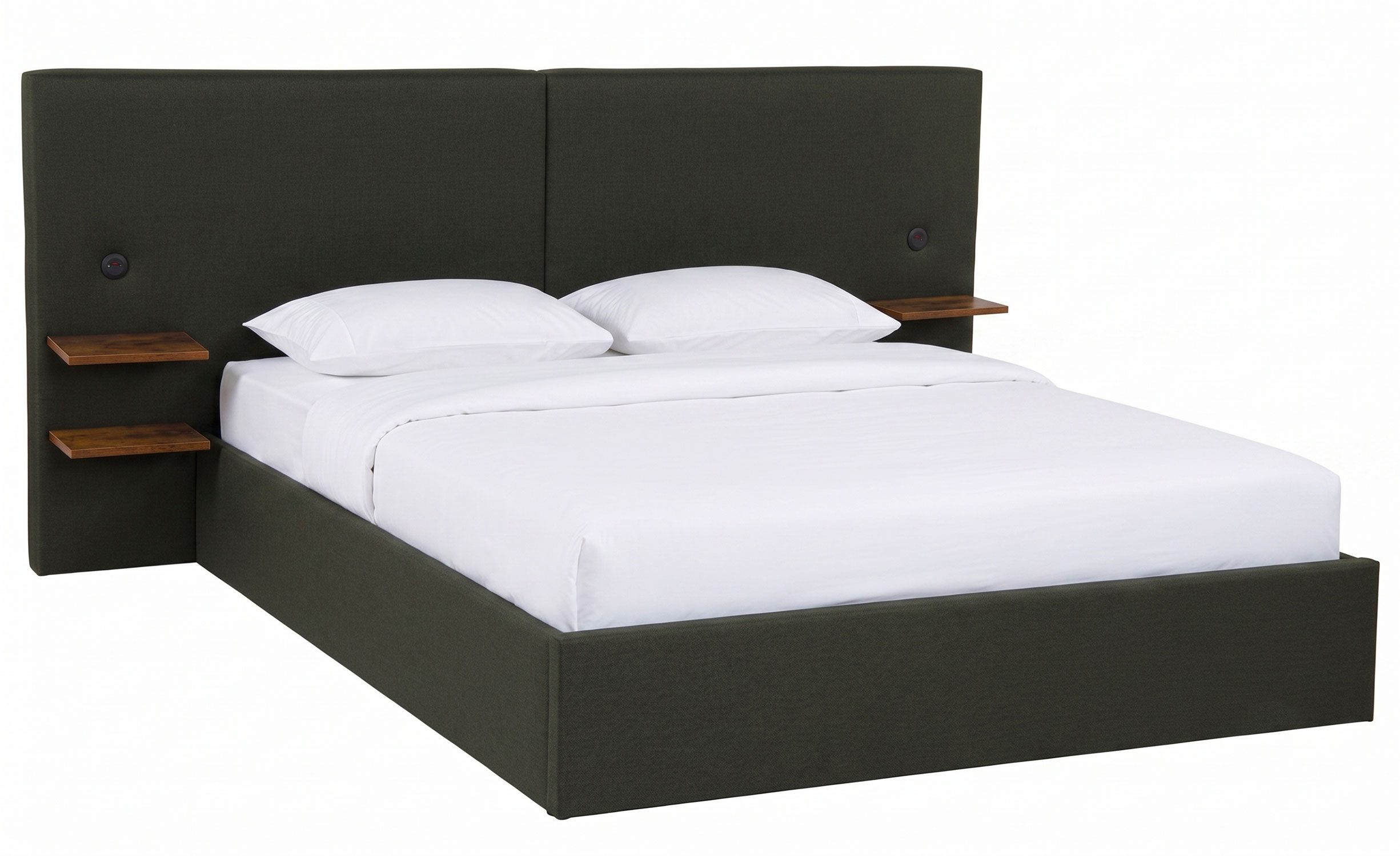 Lit-coffre complet avec tablettes et ports USB intégrés 180x200cm Tissu Vert