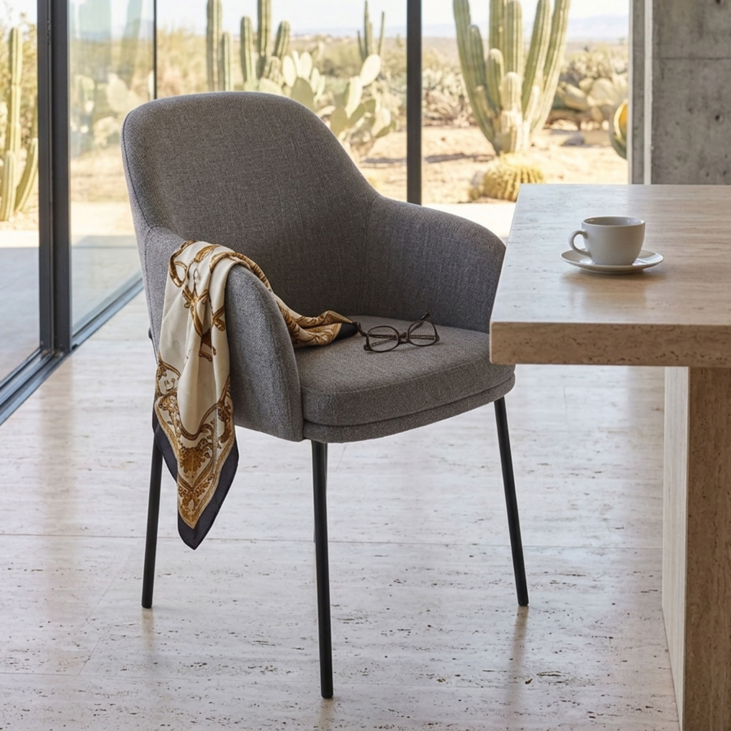 Lot de 2 chaises modernes matelassées Métal Noir et Tissu Gris