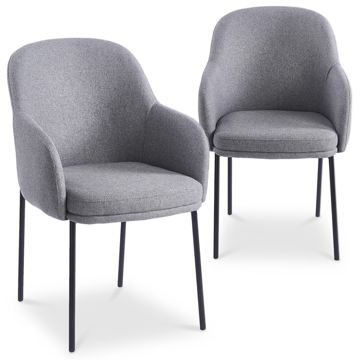 Lot de 2 chaises modernes matelassées Métal Noir et Tissu Gris