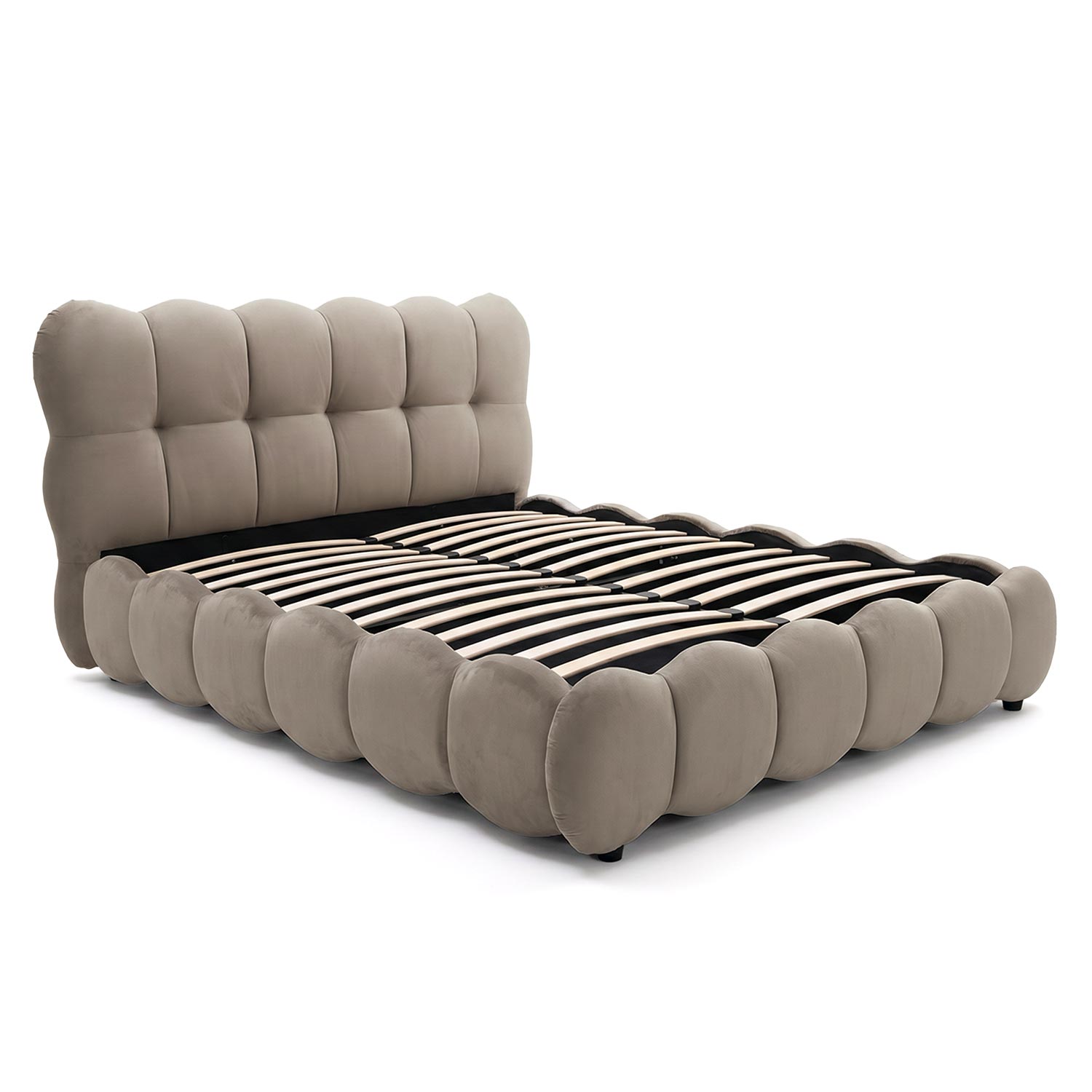 Lit-coffre design boule avec sommier relevable 160x200cm Velours Taupe