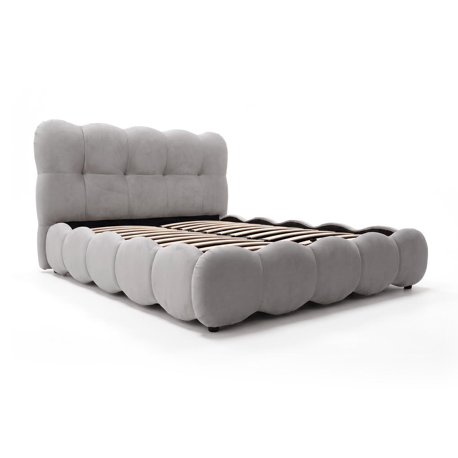Lit-coffre design boule avec sommier relevable 140x200cm Velours Gris