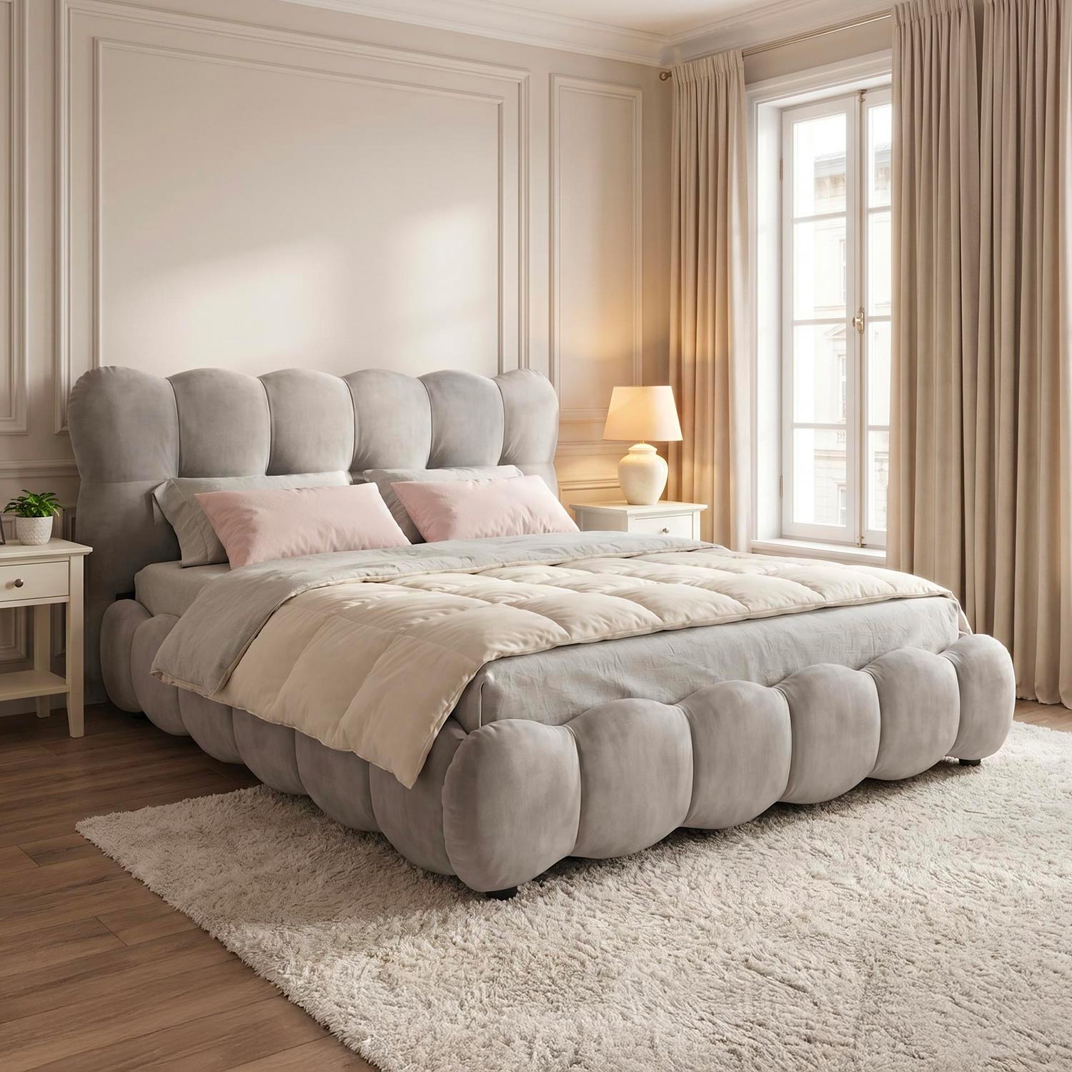 Lit-coffre design boule avec sommier relevable 180x200cm Velours Gris