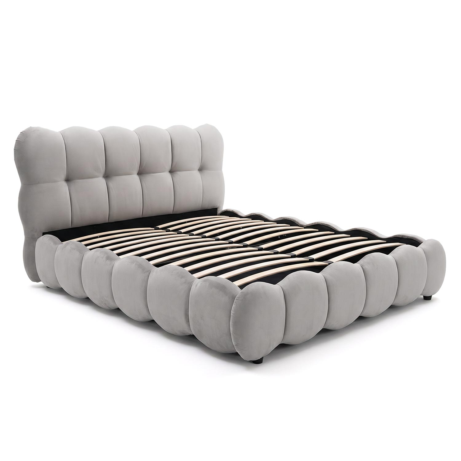 Lit-coffre design boule avec sommier relevable 160x200cm Velours Gris