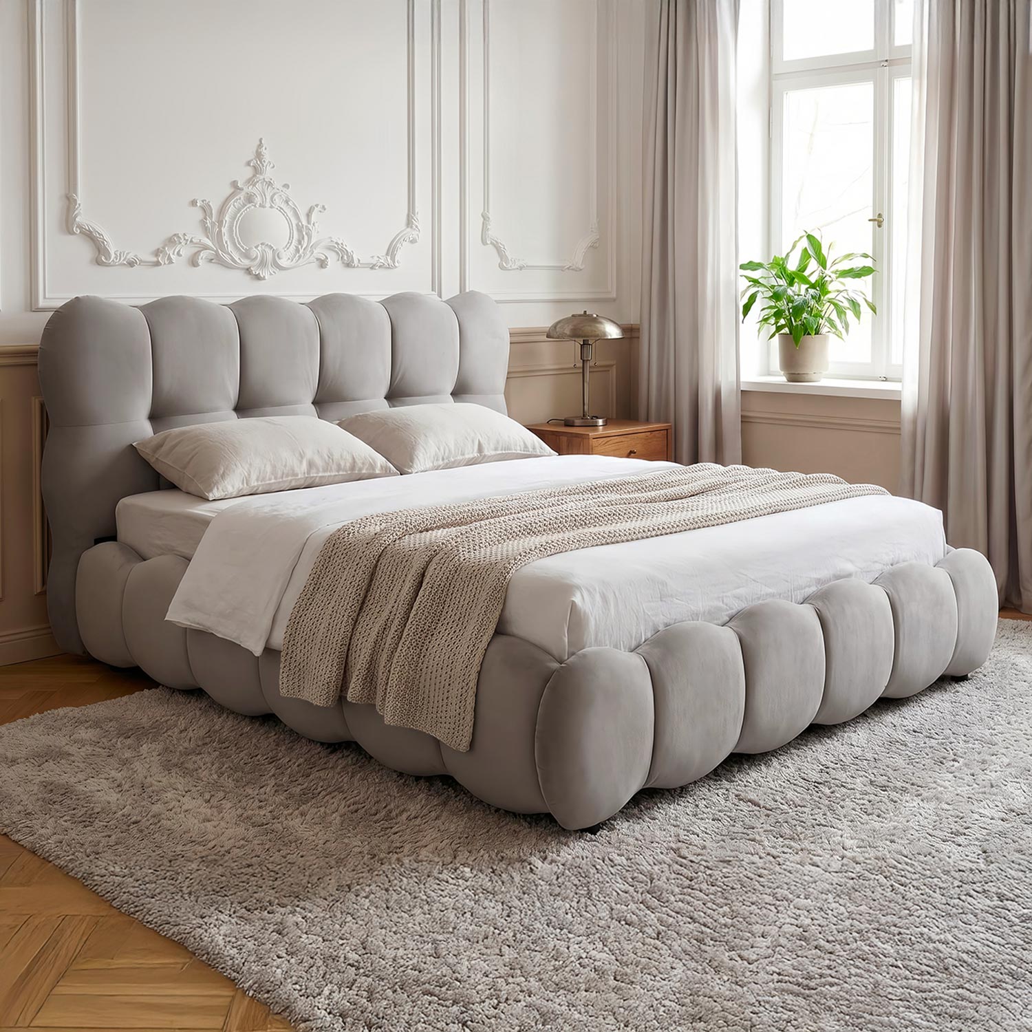 Lit-coffre design boule avec sommier relevable 160x200cm Velours Gris