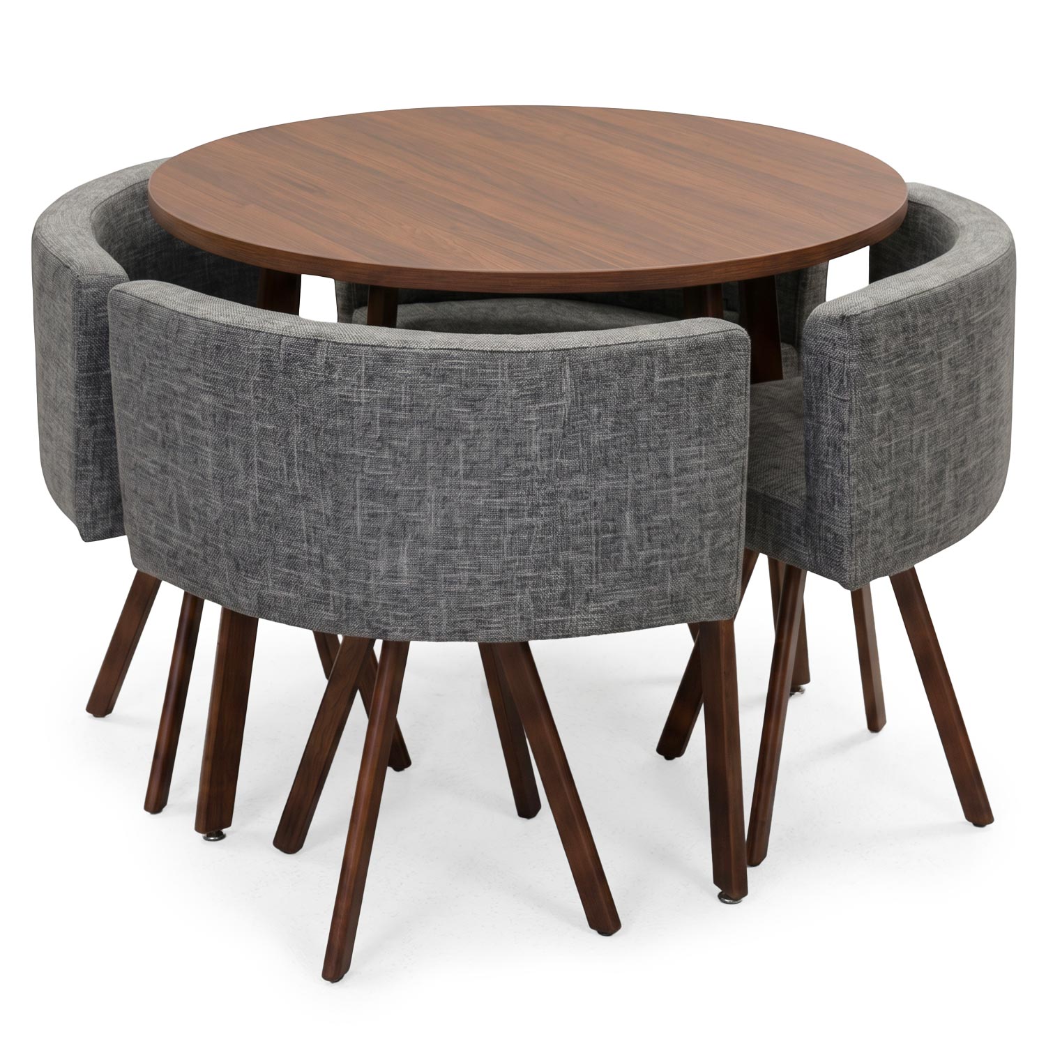Table ronde et chaises Chêne Foncé et Tissu Gris
