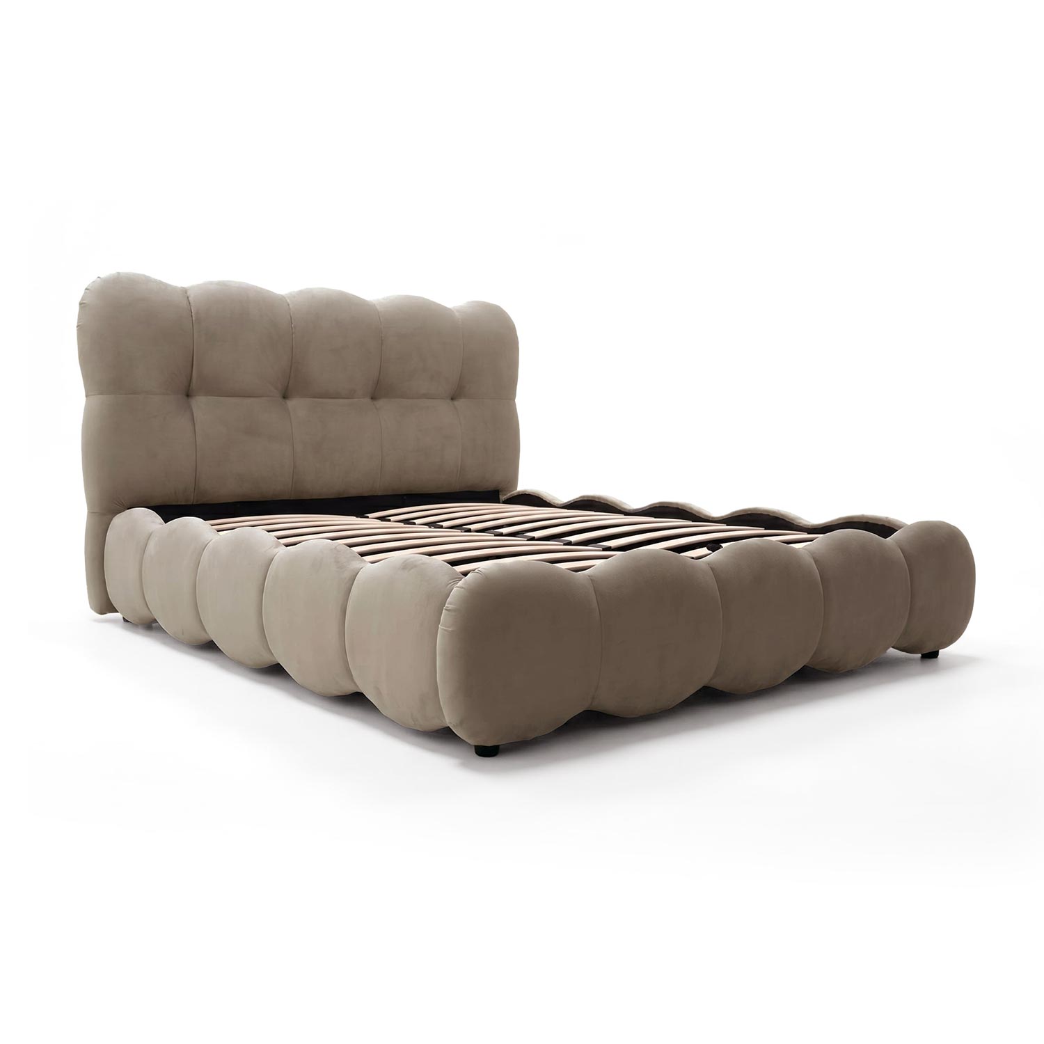 Lit-coffre design boule avec sommier relevable 140x200cm Velours Taupe